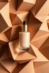 Artful Cosmetic Bottle on Geometric Origami Background