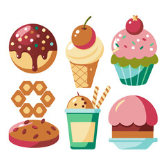set of cakes and sweets