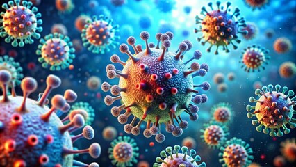 Viruses in close-up, showing intricate details for a microscopic view background banner.