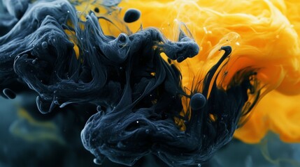 Fototapeta premium Abstract Swirling Black and Yellow Ink in Water
