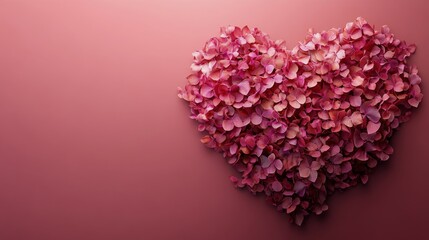 Obraz premium Unique heart shape formed by beautiful flower petals on a blurred background in soft lighting
