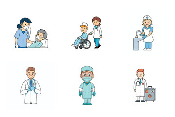 Set of doctor and nurse treatment vector illustration