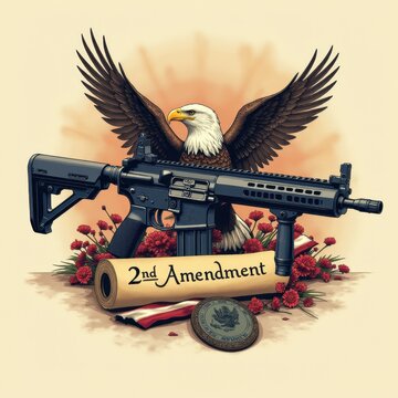 A powerful depiction of good illustrations of the 2nd amendment, blending modern and historical elements like the eagle and flag in a balanced design.