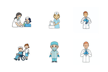 Set of doctor and nurse treatment vector illustration