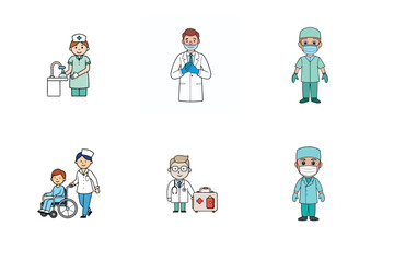 Set of doctor and nurse treatment vector illustration