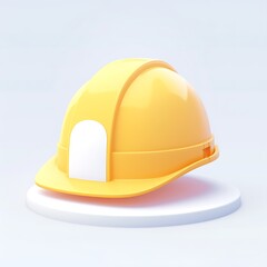 Fototapeta premium Bright Yellow Construction Helmet on Simple White Background