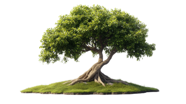 Isolated tree on a transparency background nature scene vibrant green foliage outdoor environment close-up perspective