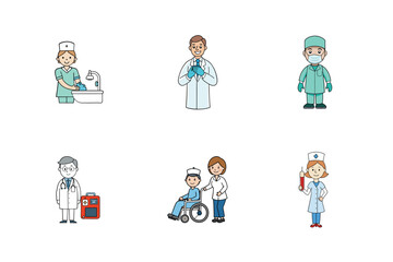Set of doctor and nurse treatment vector illustration