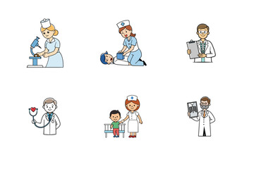 Set of doctor and nurse treatment vector illustration