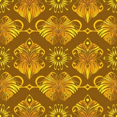 Fototapeta premium Golden Floral Damask Pattern 