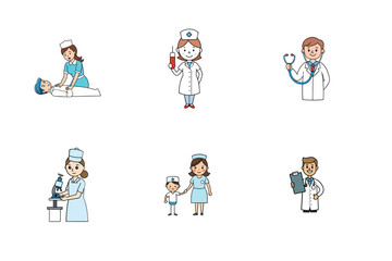 Set of doctor and nurse treatment vector illustration