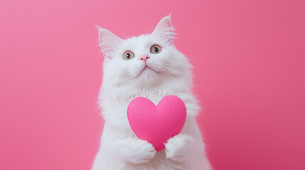 cute white cat with heart for valentines day