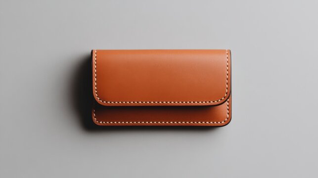 Minimalist brown leather wallet on gray background with minimalist design