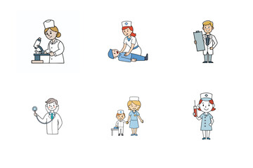 Set of doctor and nurse treatment vector illustration