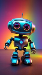 Naklejka premium A robot with bright lights on its face stands on a colorful background