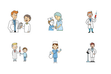 Set of doctor and nurse treatment vector illustration