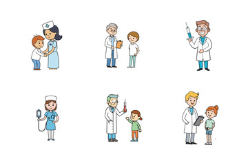 Set of doctor and nurse treatment vector illustration