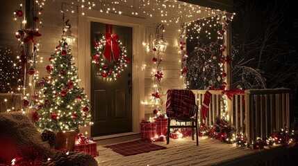 Magical Christmas Porch Decor Festive Lights, Tree, and Gifts