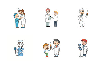 Set of doctor and nurse treatment vector illustration