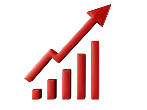 Rising Trend in Financial Growth Represented by Red Graph Illustrating Increasing Performance Over Time for Business and Economic Analysis