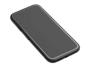 Black smartphone with a large screen and sleek lying on a white surface, showcasing a modern device ideal for technology and communication concepts