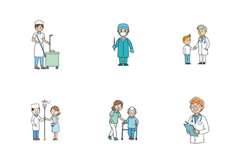 Set of doctor and nurse treatment vector illustration