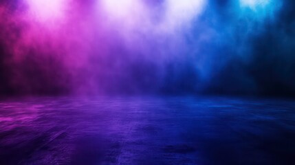 Fototapeta premium Abstract smoky studio background with pink and blue neon lights.