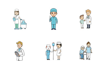 Set of doctor and nurse treatment vector illustration