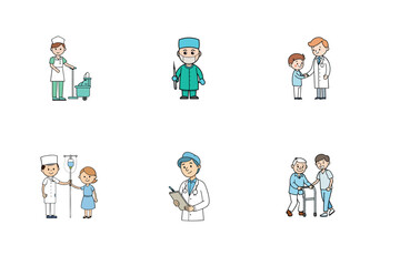 Set of doctor and nurse treatment vector illustration