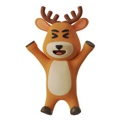 Fototapeta premium Cute Reindeer Mascot Happy jumping 