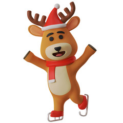 Fototapeta premium Cute Reindeer Mascot Ice skating