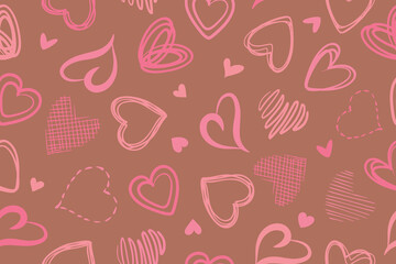 Seamless pattern of hearts. Modern abstract background with pink hearts. Vector illustration on mocha mousse background. Vector 