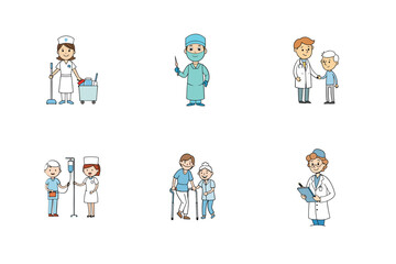 Set of doctor and nurse treatment vector illustration