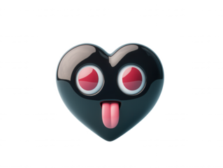 Playful Black Heart Character with Big Eyes and Tongue Sticking Out, Perfect for Fun Social Media Content and Vibrant Creative Projects