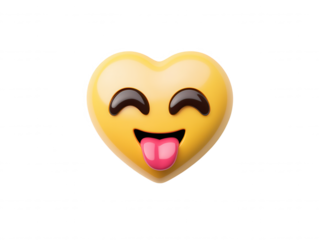 Playful Yellow Heart Emoji with Joyful Expression and Sticking Out Tongue, Perfect for Expressing Happiness and Fun in Digital Communication