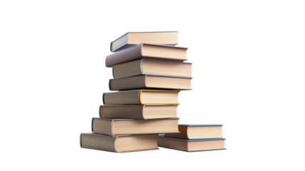 Stack of books on transparency background academic study minimalist style indoor environment close-up viewpoint