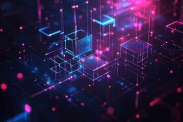 Abstract digital network with glowing cubes and lines. (3)