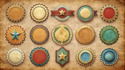 Collection of vintage decorative labels with ornate borders and blank centers for customized designs