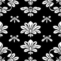 Obraz premium Elegant Damask Seamless Pattern: Black and white floral damask pattern, perfect for adding a touch of vintage elegance to your designs.