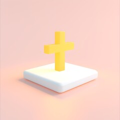 Fototapeta premium Minimalist Yellow Cross on White Base Against Soft Pink Background