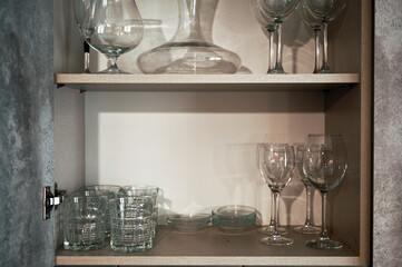snifters, wine glasses and decanter