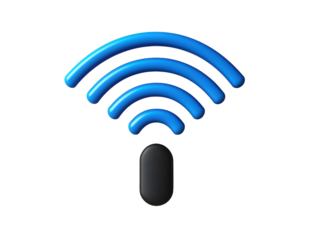 Wireless Signal Icon with Blue Waves and Black Base Representing Connectivity and Modern Technology in a Minimalist Style Ideal for Digital Communication Themes