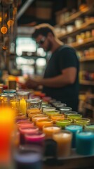 Colorful Artisanal Candles Displayed in a Workshop Environment