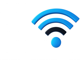 Modern Wireless Internet Connection Symbol with Blue Waves and Round Icon Representing Strong Signal for Technology and Communication Concepts