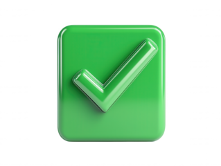 Glossy Green Check Mark Icon on a Pristine White Background for Use in Digital and Communication, Symbolizing Approval and Completion in Various Contexts