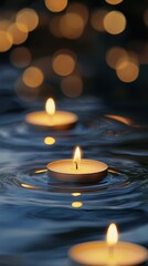 Floating Candles in Water at Dusk with Soft Rippling Water Effects
