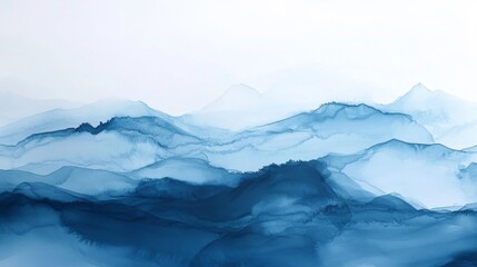Fototapeta premium Abstract Blue Ink Mountain Landscape Painting