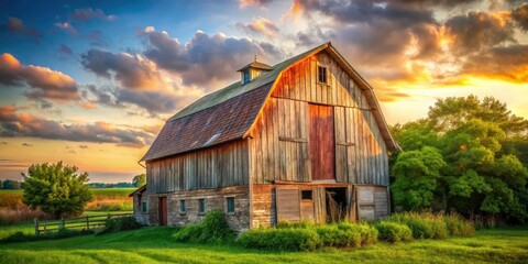 Obraz premium Rustic Illinois Barn, Weathered Wood, Vintage Charm, High Depth of Field Photography
