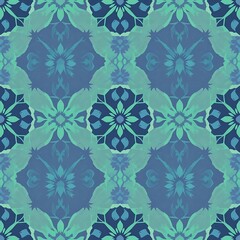 Fototapeta premium Seamless Teal and Indigo Floral Pattern 