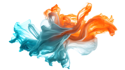 Vibrant abstract gradient blob featuring teal and orange curved edges Isolated on white background